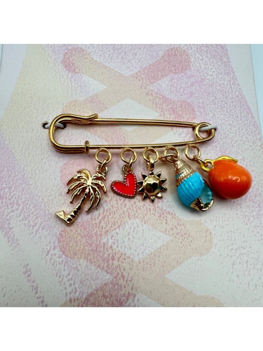 NWT Anthropologie Gold-Tone Shoe Charms Tropical Palm Sun Heart Shell Orange - Picture 2 of 7
